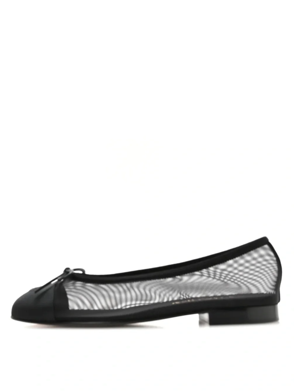 CHANEL Black Mesh Ballet Flats with Bow Trim